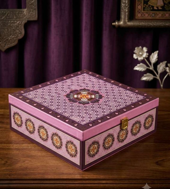 The Elegant Floral Print Purple Box with 4 Salsa Glass Jars