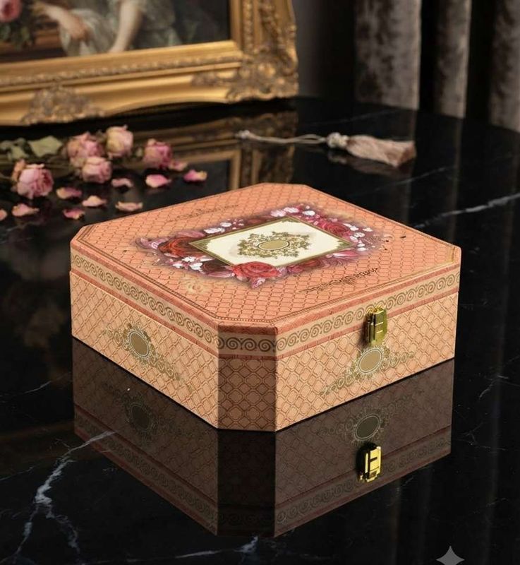 Elegant Pink Floral Hamper Box with 2 muskmelon jars & 8 cavity tray
