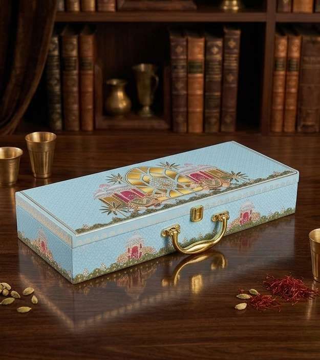 The Pichwai Print Box with 5 glass cylinder jars