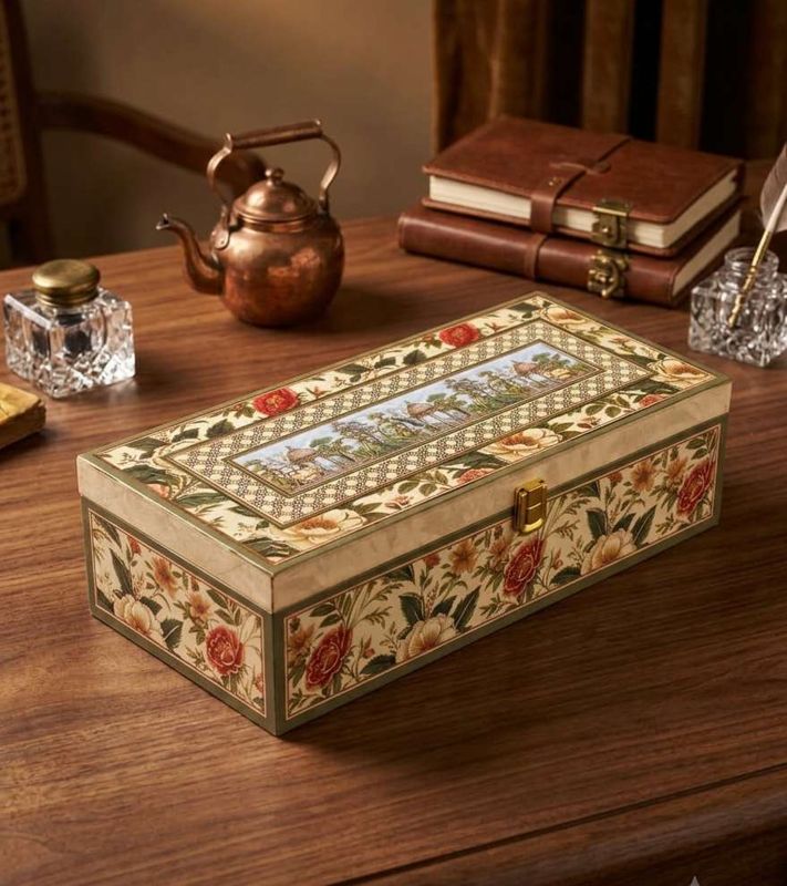 The Premium Pichwai Print MDF Box with 3 glass jars