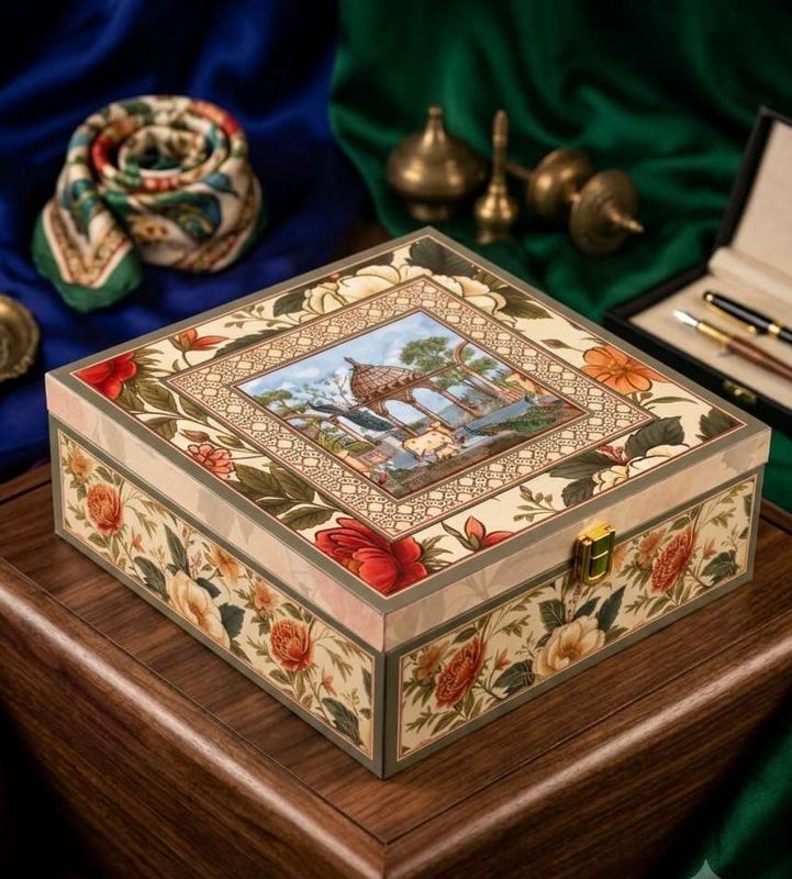 The Premium Pichwai Print MDF Box with 4 Salsa Glass Jars