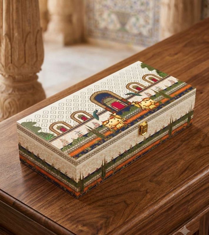 The Premium Pichwai Print Box with 3 Salsa Glass Jars