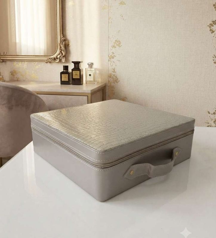 Leatherite MDF Hamper Box with 4 Diamond-Pattern Glass Jars