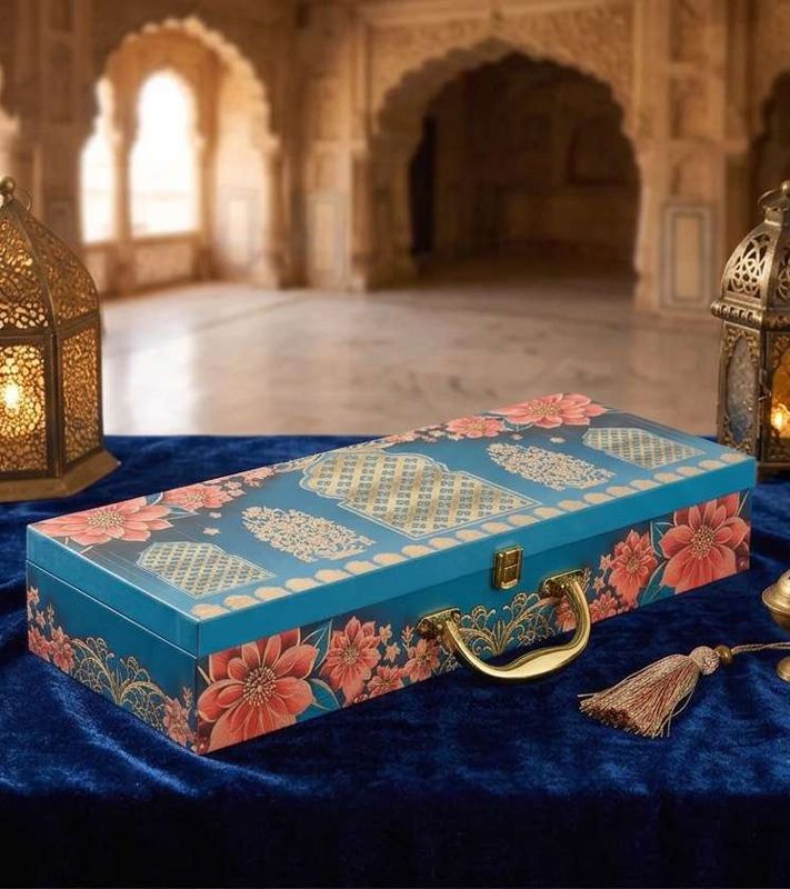 The Pichwai Print Box with 5 cylinder glass jars