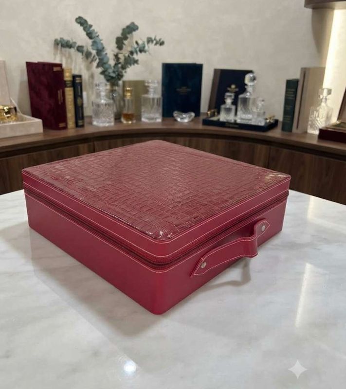 The Red Leatherite MDF Hamper Box With 4 Muskmelon Glass Jars