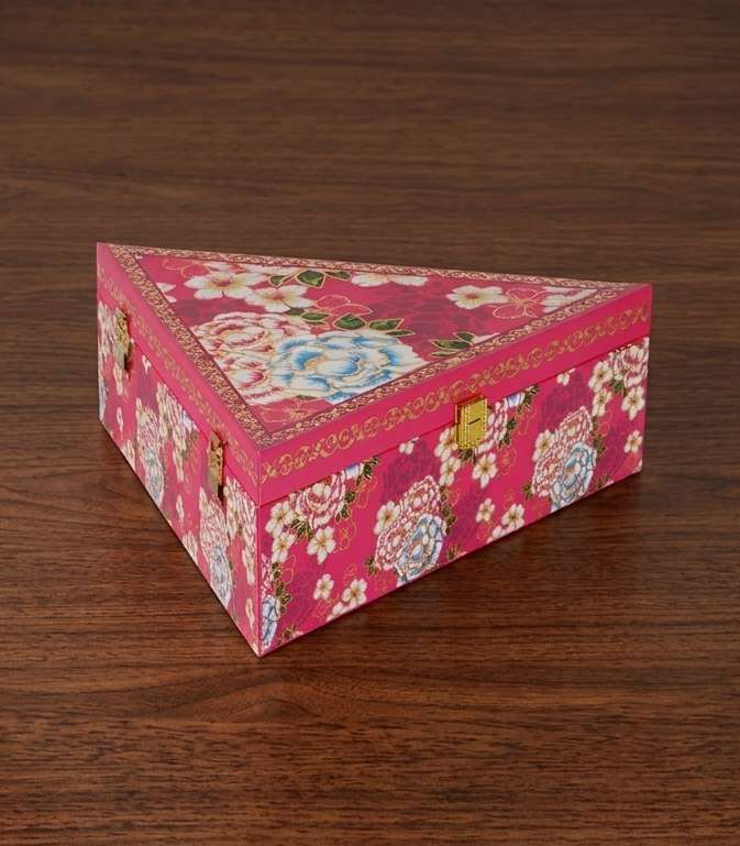 Floral Pink Triangle Gift Box with 3 small salsa glass jars